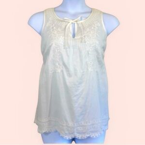 Talbots Women’s 1XP White Sleeveless Cotton Blouse with Embroidered Detail